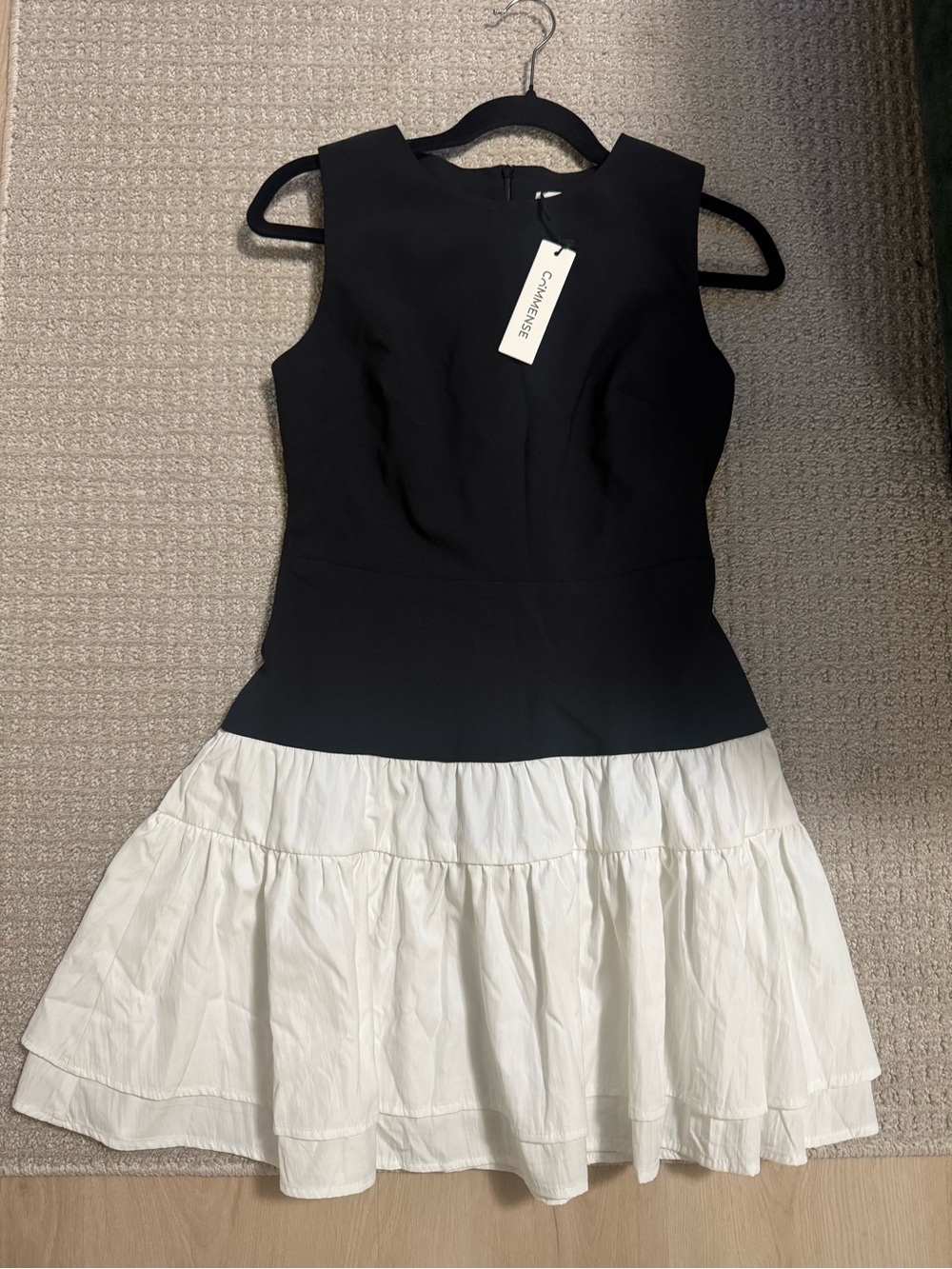 Commense Black and White Tiered Mini Dress